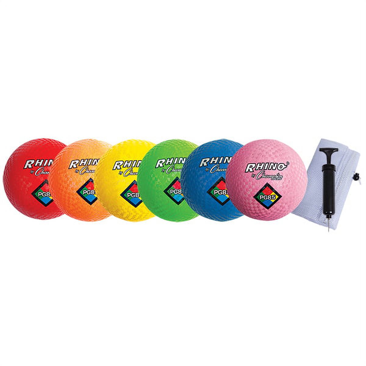 Champion Sports Rhino 8.5" Playground Kickballs Set, 6 Balls with Air Pump, Neon Colors