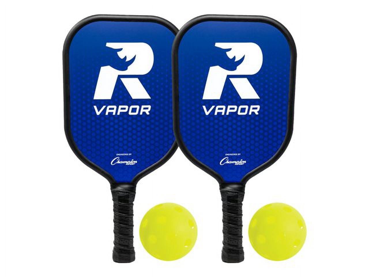 Champion Sports Aluminum Pickleball Paddle Set: Rhino Vapor Pickleball Paddle - Indoor or Outdoor Pickle Ball Paddles - Blue/Black Racket & White/Black Rackets with Two Pickleballs