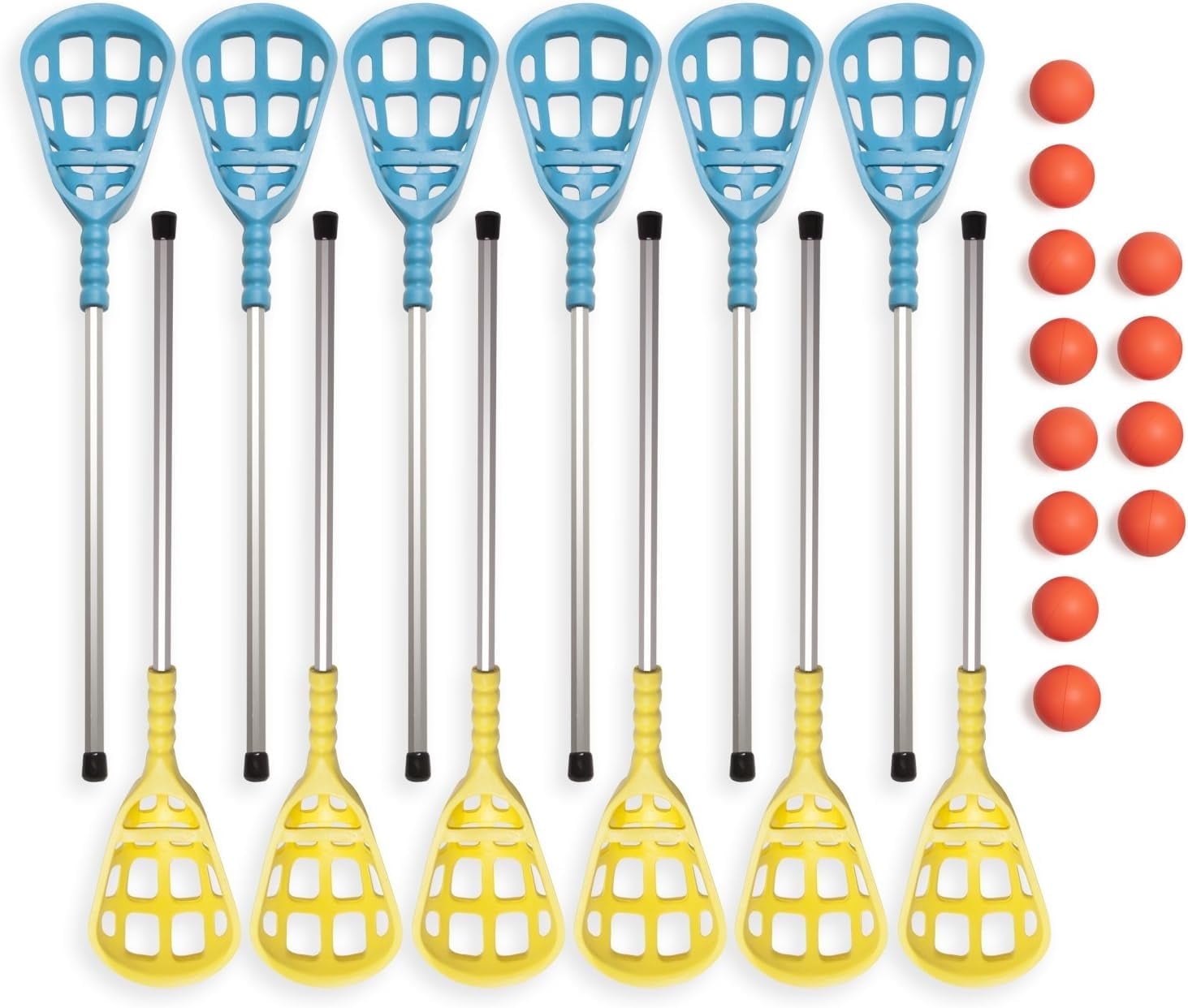 Champion Sports Rhino Lacrosse Set: Rhino Skin Training Equipment for Boys, Girls, Kids, Youth and Amateur Athletes - 12 Aluminum Sticks and 12 Balls for Indoor Outdoor Use