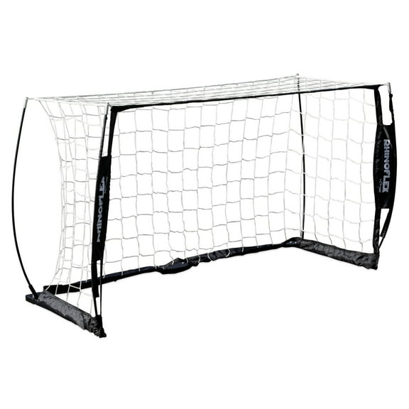 Champion Sports Portable Soccer Goal: Rhino Flex Youth Soccer Goal Net with White Netting, Black Frame, Ground Stakes and Carry Bag - 3' x 5'