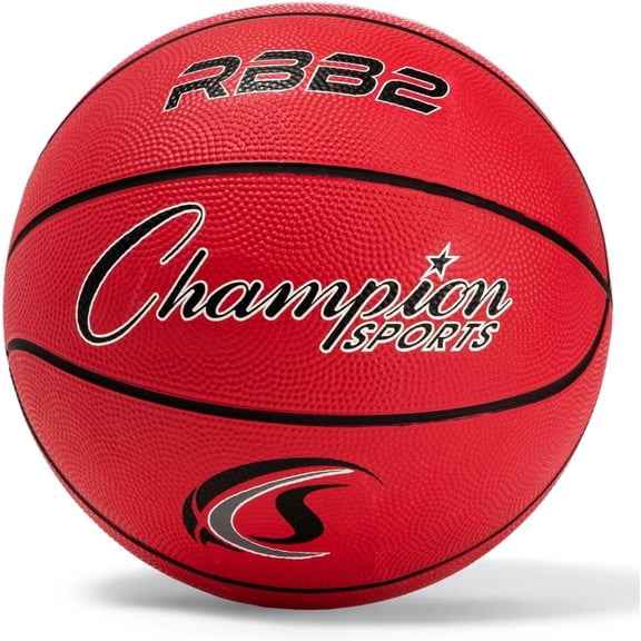 Champion Sports Rubber Junior Basketball, Heavy Duty - Pro-Style Basketballs, Premium Basketball Equipment, Indoor Outdoor - Physical Education Supplies (Size 5, Red)