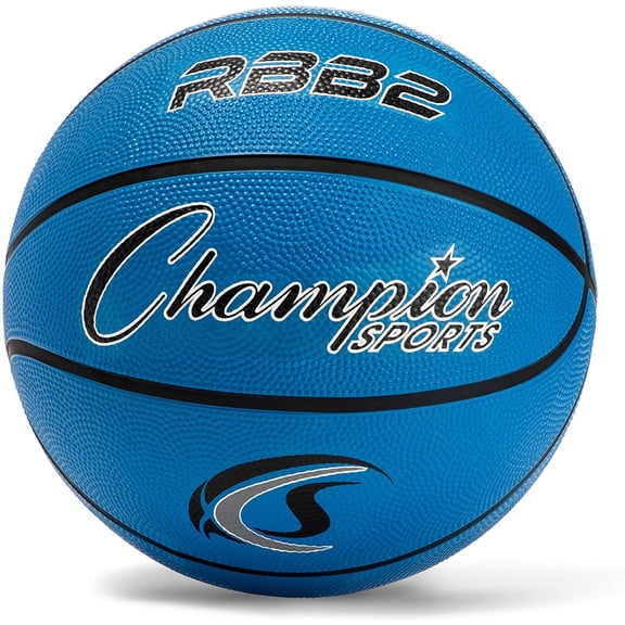 Champion Sports Rubber Junior Basketball, Heavy Duty Pro-Style Basketballs, Premium Basketball Equipment, Indoor Outdoor - Physical Education Supplies (Size 5, Blue)