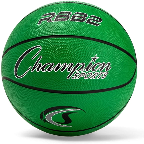 Champion Sports Rubber Junior Basketball, Heavy Duty - Pro-Style , Premium Basketball Equipment, Indoor Outdoor - Physical Education Supplies (Size 5, Green)
