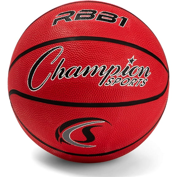 Champion Sports Rubber Official Basketball, Heavy Duty - Pro-Style Basketballs, Premium Basketball Equipment, Indoor Outdoor - Physical Education Supplies (Size 7, Red)