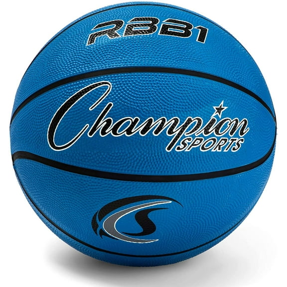 Champion Sports Rubber Official Basketball, Heavy Duty - Pro-Style Basketballs, and Sizes - Premium Basketball Equipment, Indoor Outdoor - Physical Education Supplies (Size 7, Blue)