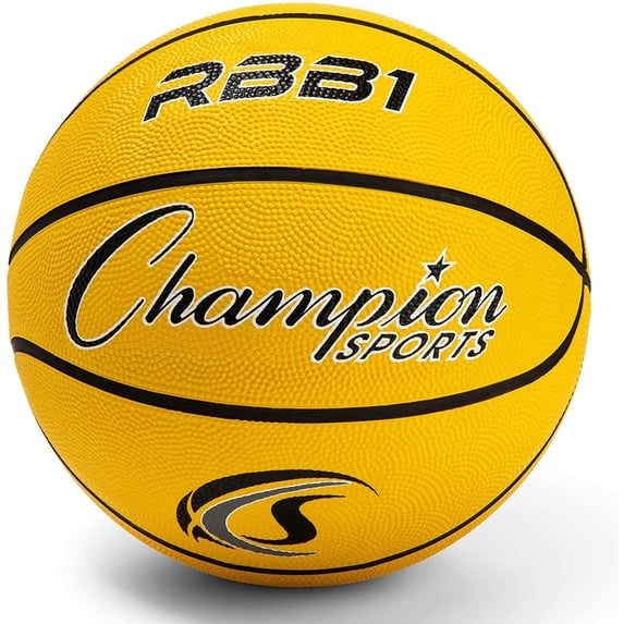 Champion Sports Rubber Official Basketball, Heavy Duty - Pro-Style Basketballs, Premium Basketball Equipment, Indoor Outdoor - Physical Education Supplies (Size 7, Yellow)