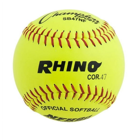 Champion Sports 12" Leather Cover Softballs - Poly Core - Medium Compression - NFHS Approved - Raised Seams - Optic Yellow - Pack of 12
