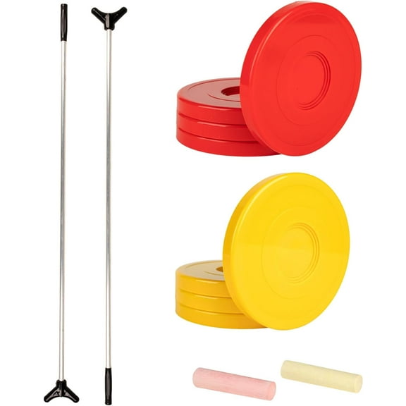 Champion Sports Shuffleboard Game Set, 2 Cues, 8 Pucks, Chalk - Outdoor Games for Adults and Family Red