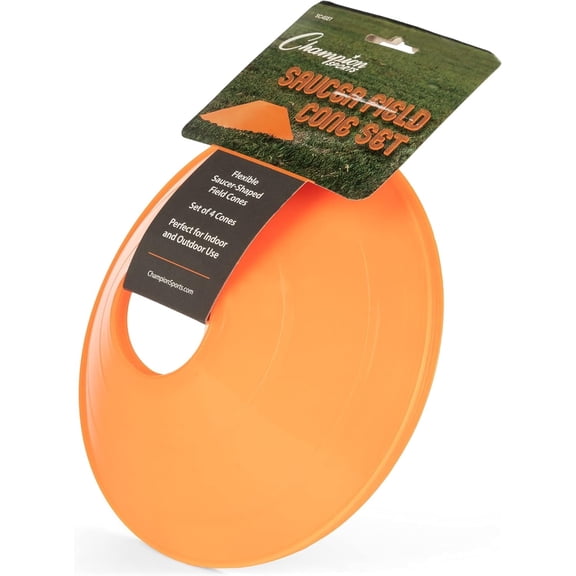 Champion Sports Flexible Saucer Field Cone for Sports and Athletics, Pack of 4, Orange - 9.5", 9.5 Inch Diameter