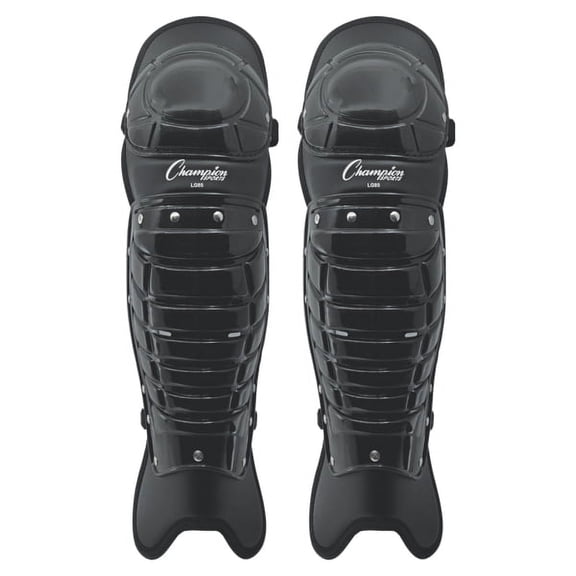 Champion Sports Umpire Leg Guards: Single Knee Umpires Shin Guard for Baseball & Softball - Pair of 16.5" Umpiring Shin Pads for Adults - Black