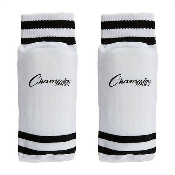 Champion Sports SL6W Youth Sock Style Soccer Shinguards, Ages 6, Medium, White With Black Stripes