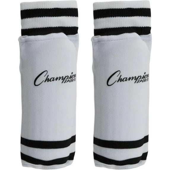 Champion Sports Youth Sock Style Striped Soccer Shinguards, White/Black, 4-6 Years/Small