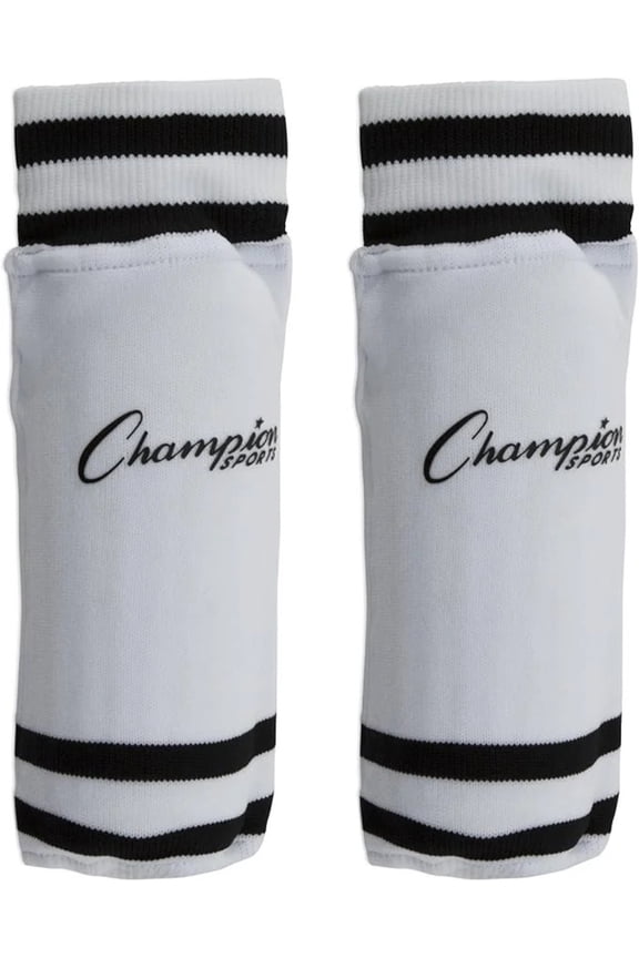 Youth Sock Style Striped Soccer Shinguards, White/Black, 4-6 Years/Small