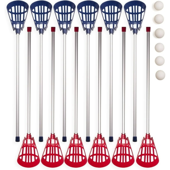 Champion Sports Soft Lacrosse Set: Training Equipment for Boys, Girls, Kids, Youth and Amateur Athletes - 12 Aluminum Sticks and 6 Vinyl Balls for Indoor Outdoor Use