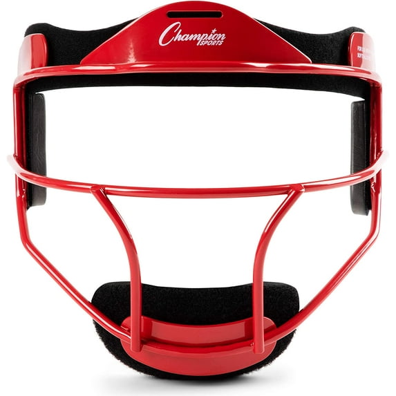 Champion Sports Steel Softball Face Mask - Classic Fielders Masks for Youth - Durable Head Guards - Premium Sports Accessories for Indoors and Outdoors - Red