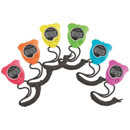 Champion Sports Stopwatch Timer Set: Waterproof, HandHeld Digital Clock Sport Stopwatches with Large Display for Kids or Coach, Neon Assorted Colors, 6 Pack