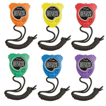 Champion Sports Stopwatch Timer Set: Waterproof, HandHeld Digital Clock Sport Stopwatches with Large Display for Kids or Coach - Bright Colored, 6 Pack