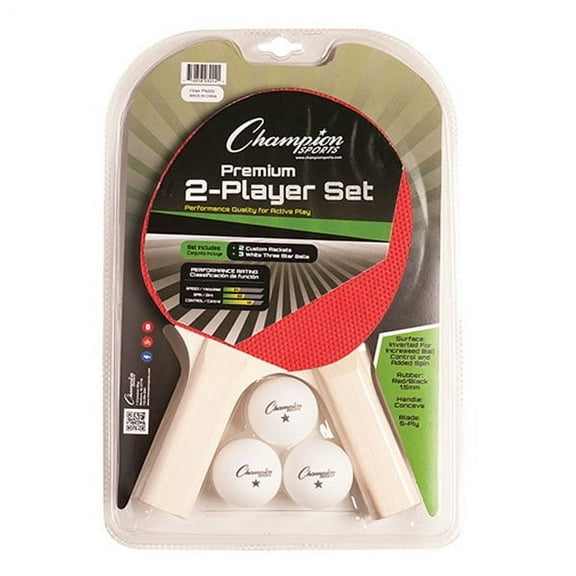 Champion Sports PN200 Table Tennis Set: 2 Player Ping Pong Accessories Kit with 2 Paddles & 3 Balls, Indoor Ping Pong Equipment for Men, Women & Kids, Black/Red