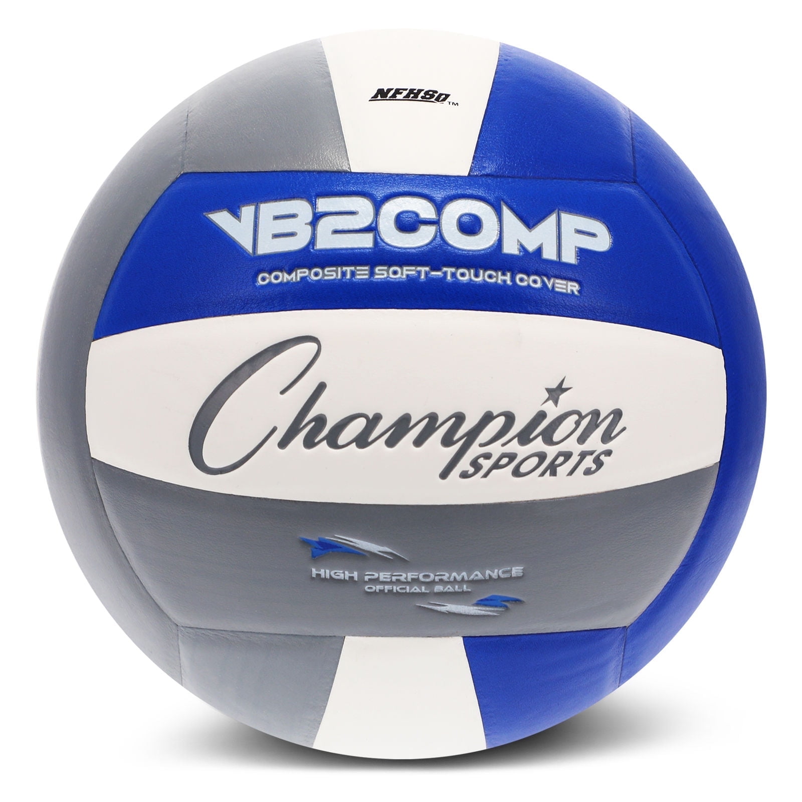 Champion Sports VB Pro Comp Series Indoor Volleyball, Official Size - Durable, Soft-Touch Volleyballs with Composite Synthetic Leather Cover - Premium Volleyball Equipment and Gear - Blue/Gray/White