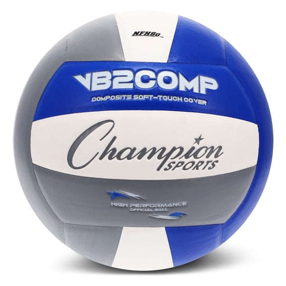 Champion Sports VB Pro Comp Series Indoor Volleyball, Official Size - Durable, Soft-Touch Volleyballs with Composite Synthetic Leather Cover - Premium Volleyball Equipment and Gear - Blue/Gray/White