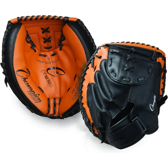 Champion Sports Catcher's Mitt - Synthetic Leather | Deep Pocket and Scoop Toe Design | Adjustable Wrist Strap Closure | Youth Size: 32" | Regular Fit