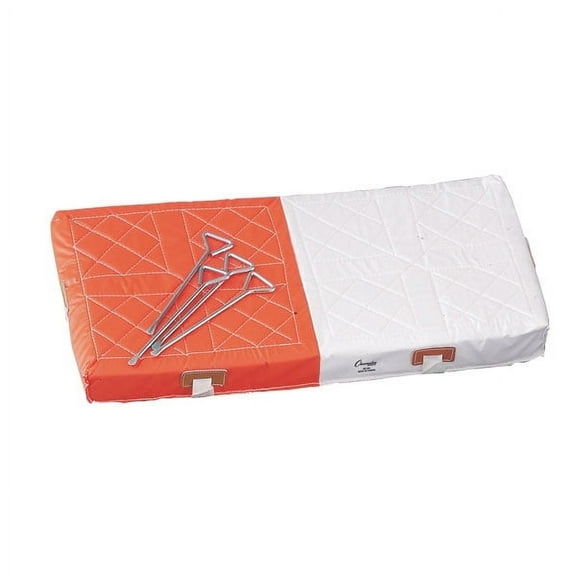 Champion Sports Youth League Double First Base 28"x14"x2", - Foam Filled Base, PVC Coated Nylon Durable Surface Youth Double First Base - 3 Nylon Straps and Metal Spikes Included