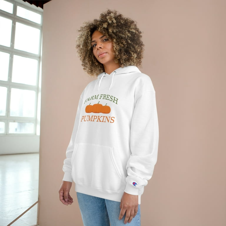 World Fine Champion Streetwear Heritage Hoodie Get Pick Up Fall Fresh Farm Pumpkins Adult Unisex Size XL White
