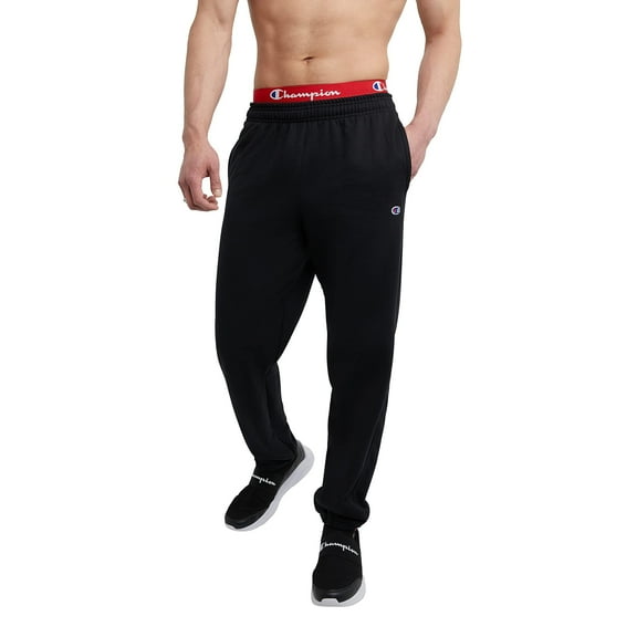 Champion Sweatpants, Powerblend, Fleece, Comfortable Relaxed-Bottom Pants for Men (Reg. or Big, Black C Patch Logo, Large Tall