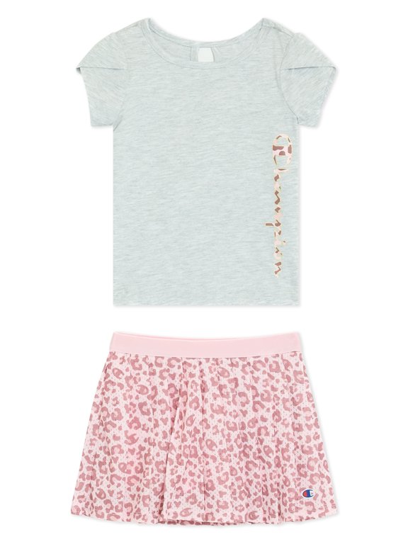 Toddler Girls Graphic Tee and Mesh Skort Set - Gray Heather - Size 3T