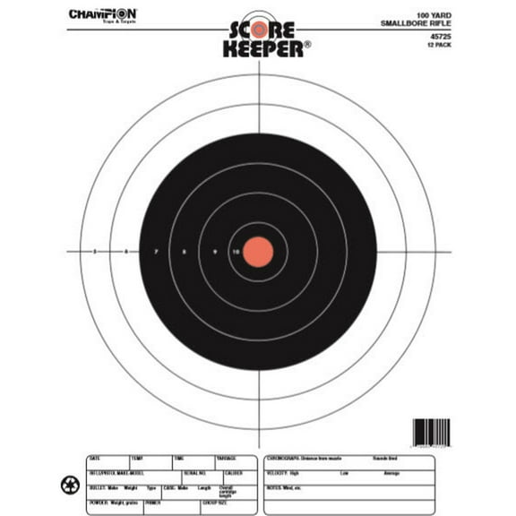 Champion Traps and Targets Orange Bullseye Scorekeeper Target, 100 Yard Small-Bore Rifle, 12pk