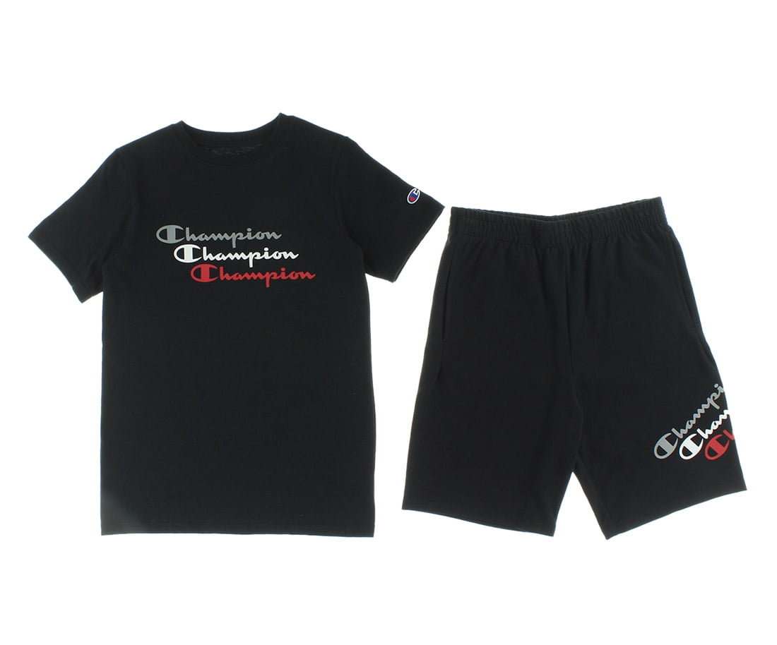 Champion Triple Script T Shirt and Shorts Boys Clothing Set Size L Color Black Black