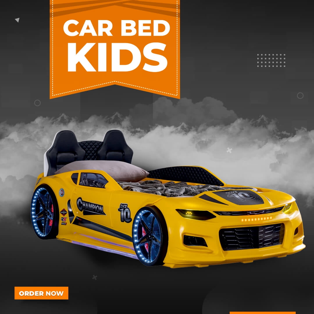 Champion Twin Race Car Bed, LED Lights, Sound FX, Kids Bedroom
