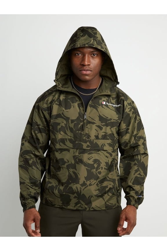 Champion Unisex Packable All Over Print Jacket Brushstroke Camo Cargo Olive/Army V1012P 549369