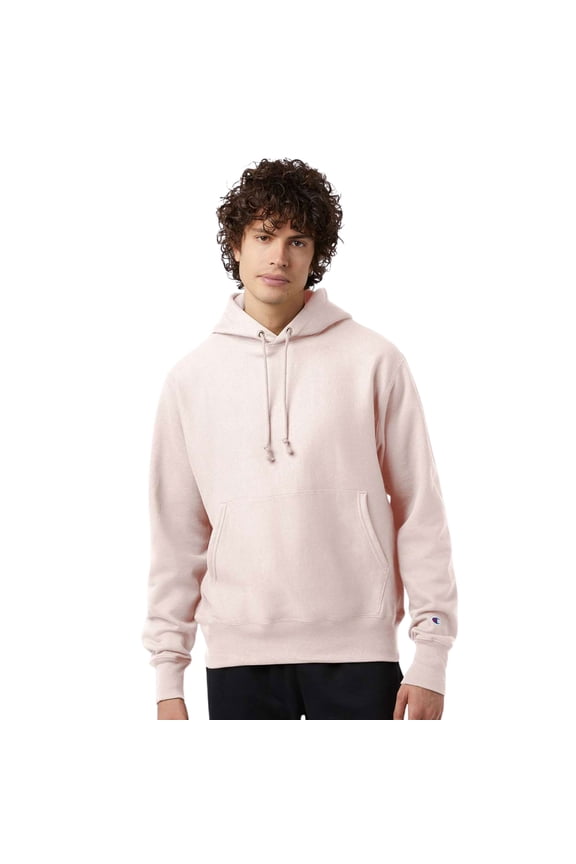 Unisex Reverse Weave Hooded Sweatshirt 82/18 Cotton/Polyester Fleece Pullover Plain Comfy Hoodie (Body-Blush, L)