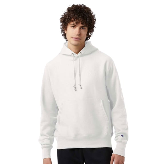 Champion Unisex Reverse Weave Hooded Sweatshirt 82/18 Cotton/Polyester Fleece Pullover Plain Comfy Hoodie (White, 2XL)