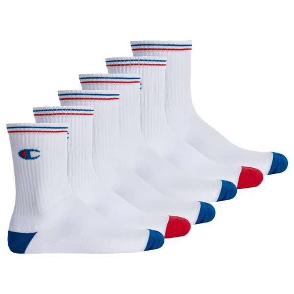 Champion Unisex Socks, 3 Pair - Crew Socks, Logo, Stripes White Eu 43-46 (Uk 9-11)