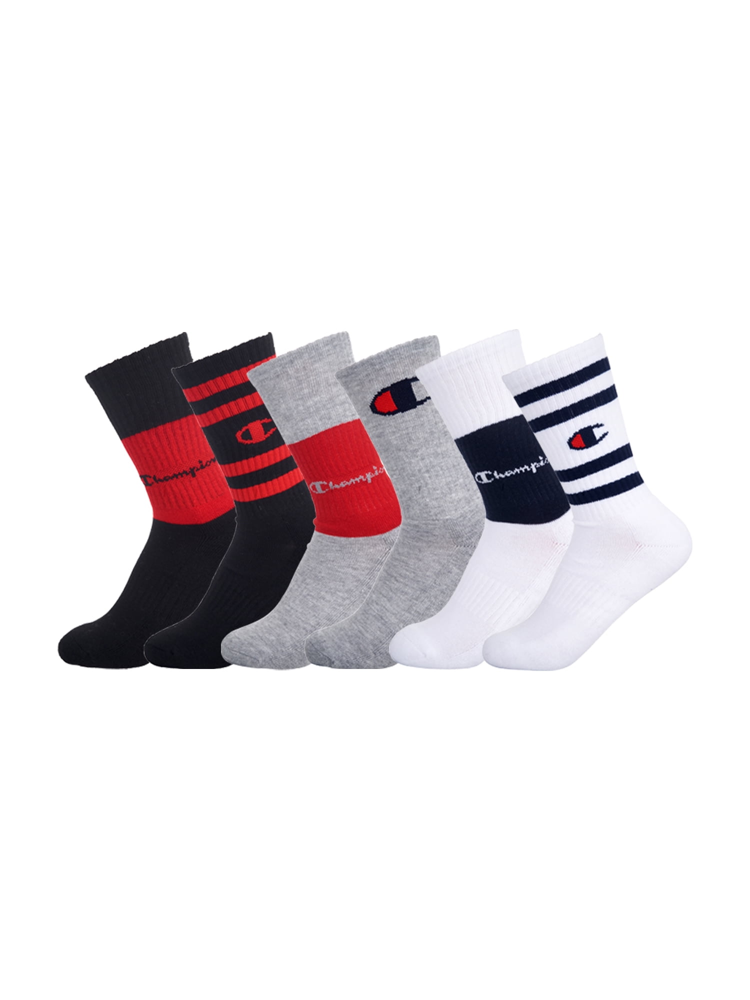 Champion Unisex Socks, 6 Pack Crew Socks, Sizes 7 - 11