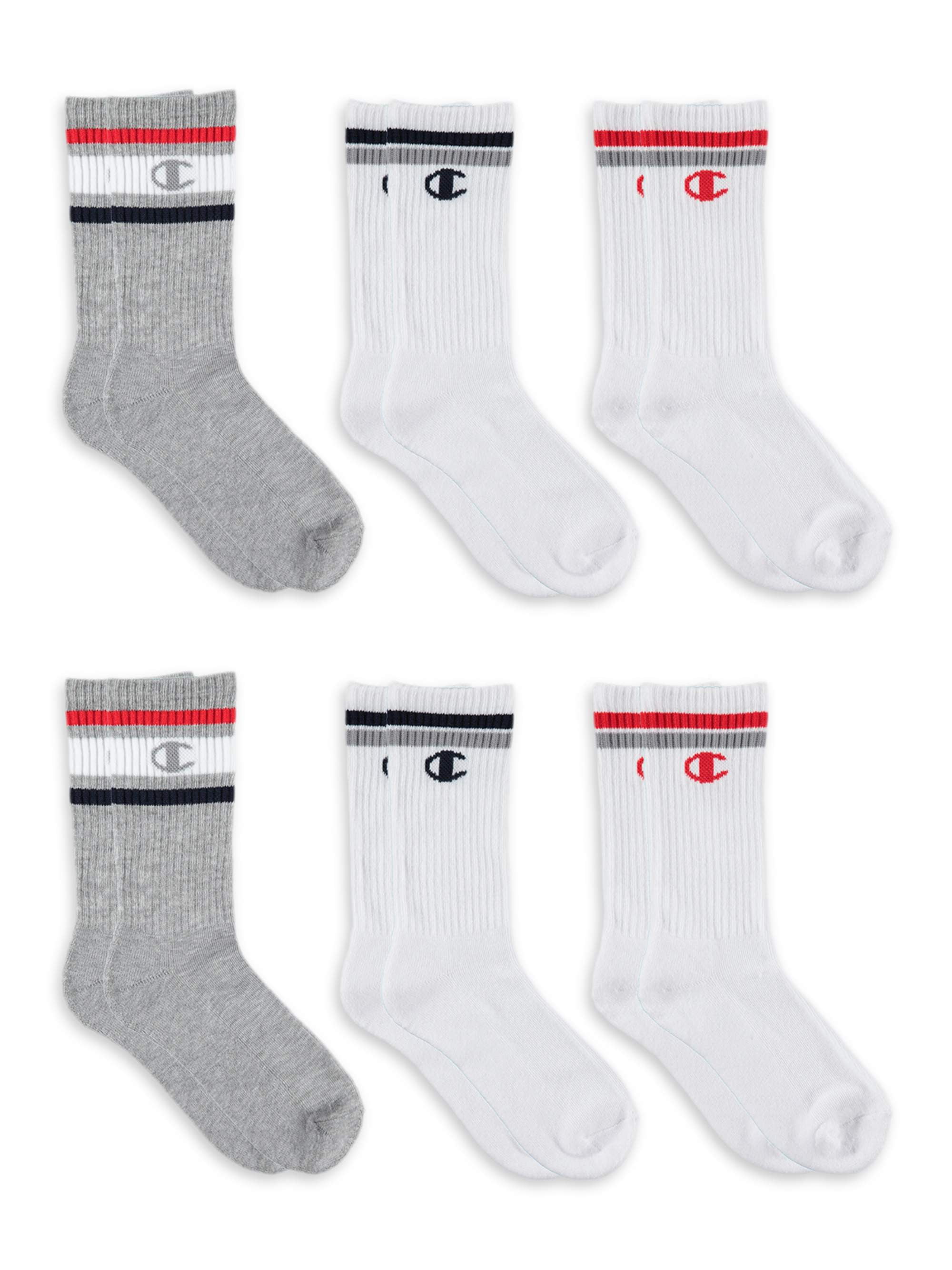 Champion Unisex Socks, 6 Pack Crew Socks, Sizes 7 - 11