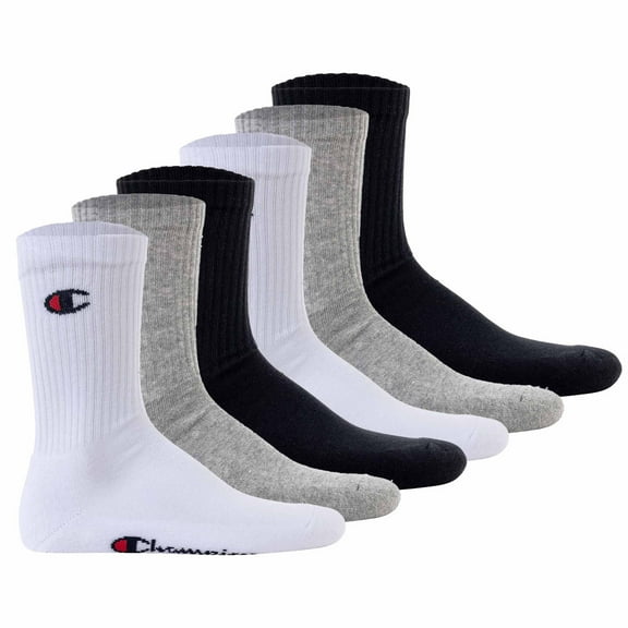 Champion Unisex Socks, 6 Pair - Crew Socks Basic Black/White/Grey Eu 39-42 (Uk 6-8)
