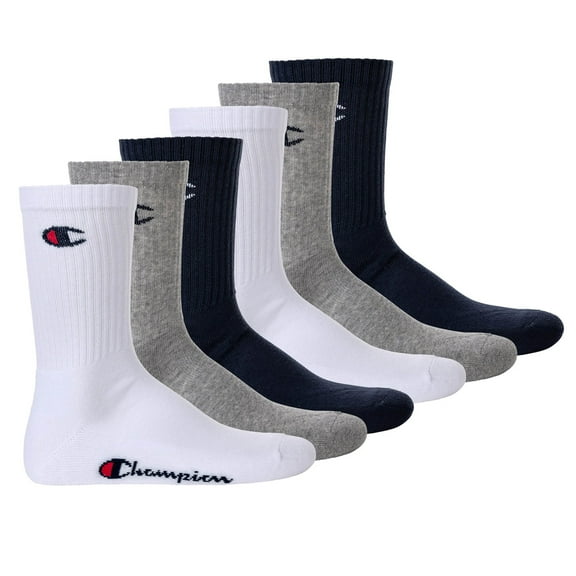 Champion Unisex Socks, 6 Pairs - Crew Socks Basic Blue/White/Grey Eu 35-38 (Uk 3-5)
