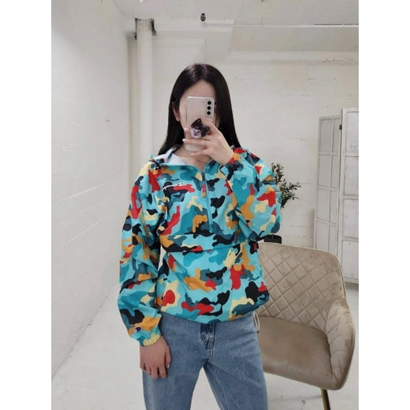 Champion Unisex Stadium Packable Jacket Abstract Camo Teal V1012P 549369 AM2J