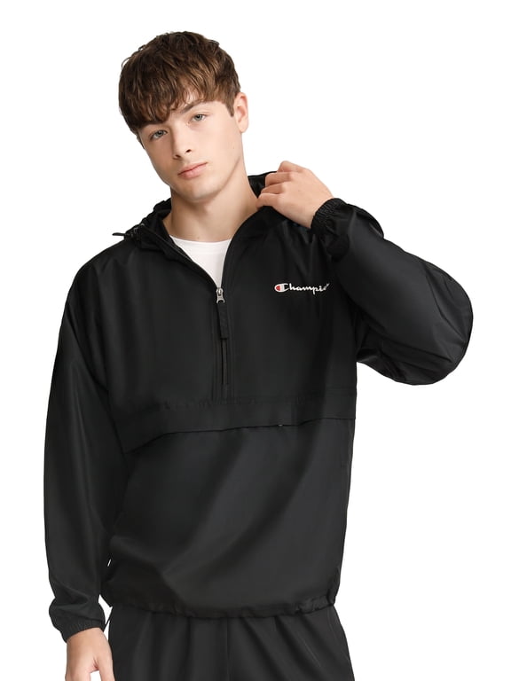 Men’s Stadium Packable Jacket with Script Logo, Standard Fit, Lightweight Water-Resistant Polyester Fabric, Sizes S-4XL