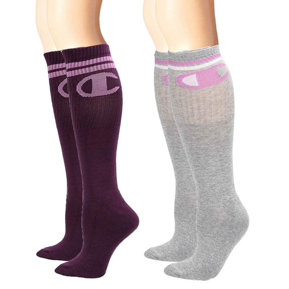 Champion Women's 2-Pack Big C Logo Knee High Socks Venetian Purple/Oxford Gray