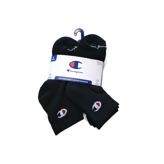 Champion Women's 6-Pair Performance Cushion Quarter Socks Black 4-10