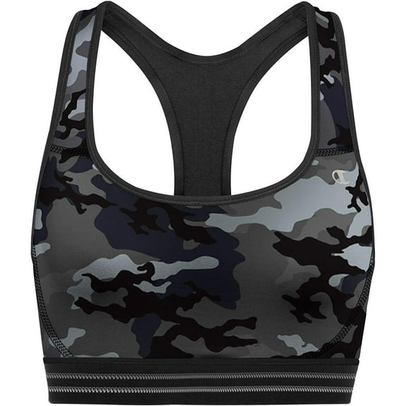 Champion Women's Absolute Workout Sports Bra Bra, Leaf camo Neutral/Black, Small