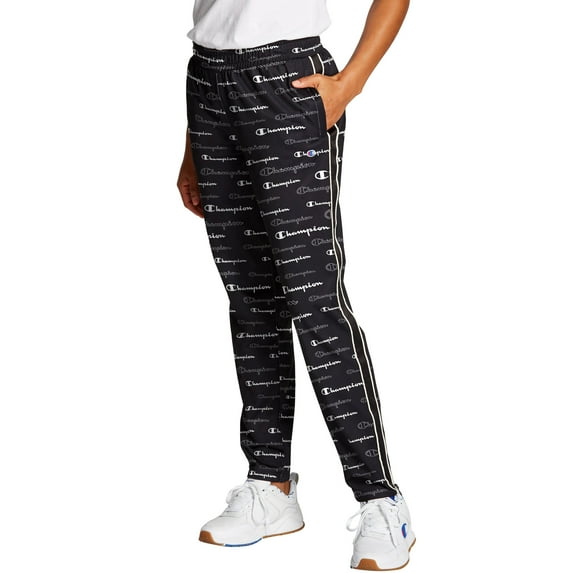 Champion Women's Athletics Track Pants, Allover Logo Scales of Scripts/Black XL