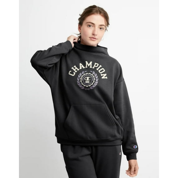 Champion Women's Campus Eco Fleece Funnel Neck Sweatshirt Black W4660G 586GUA 001