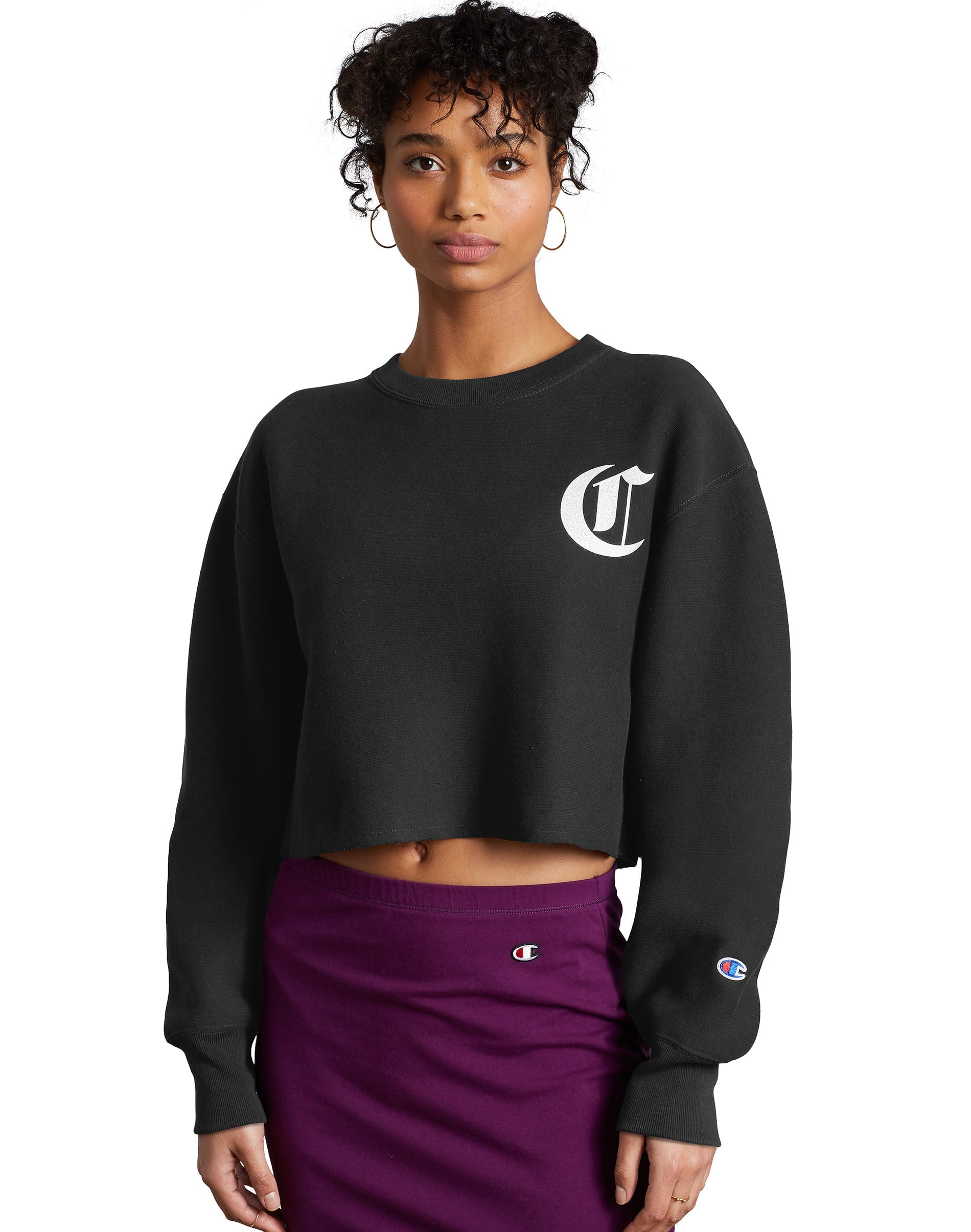 Champion Women s Champion Life Reverse Weave Crop Cut Off Crew Old English Walmart