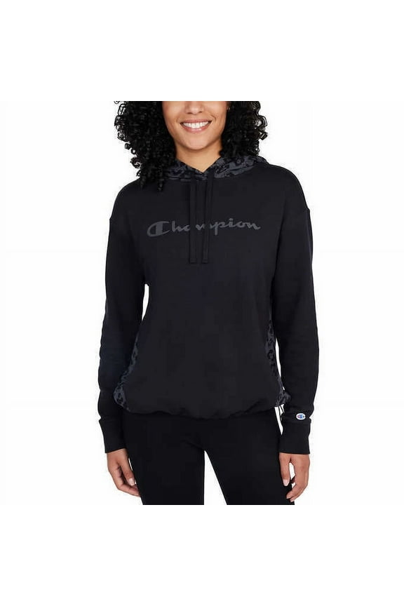 Women's Color Block Logo Print Cotton Blend Hoodie-Black / XL