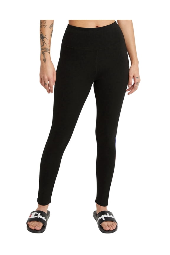 Women's Color Underline Script Logo Authentic 7/8 Tights, 25" (Black, Large, L)
